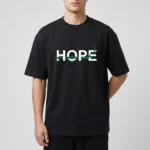 تیشرت مشکی پنبه ای با طرح کلمه سفید HOPE و کالیگرافی سبز امید