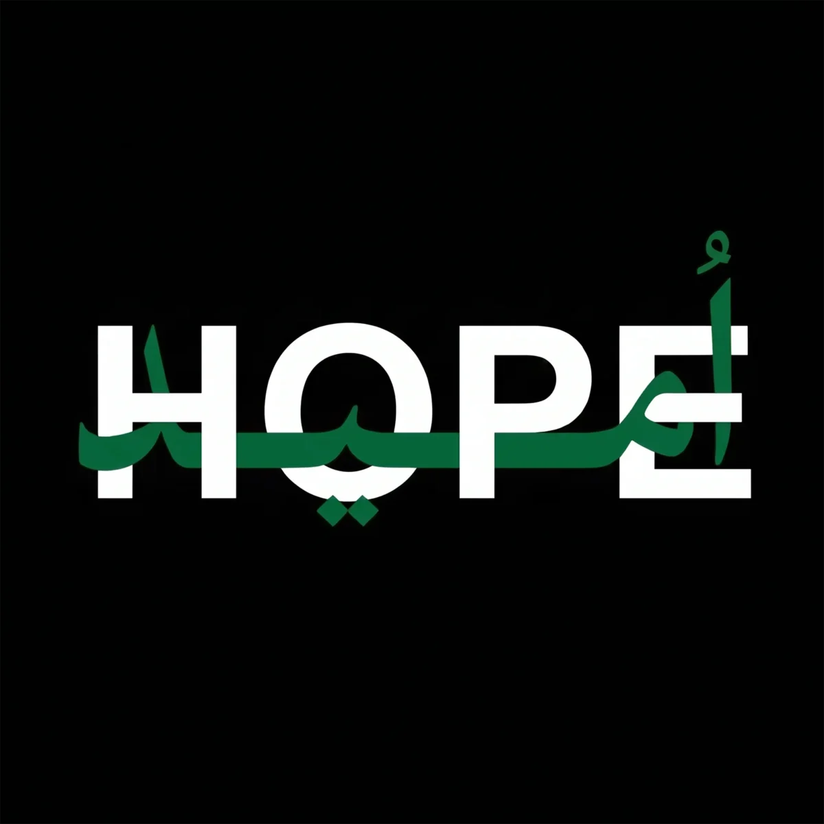 تیشرت مشکی پنبه ای با طرح کلمه سفید HOPE و کالیگرافی سبز امید