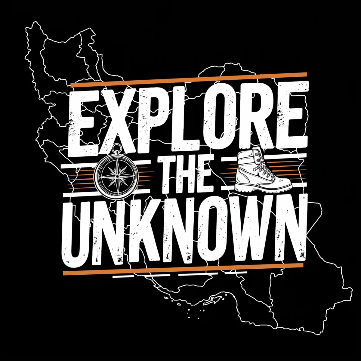 تیشرت مشکی پنبه ای با طرح نقشه ایران و عبارت EXPLORE THE UNKNOWN و قطب نما