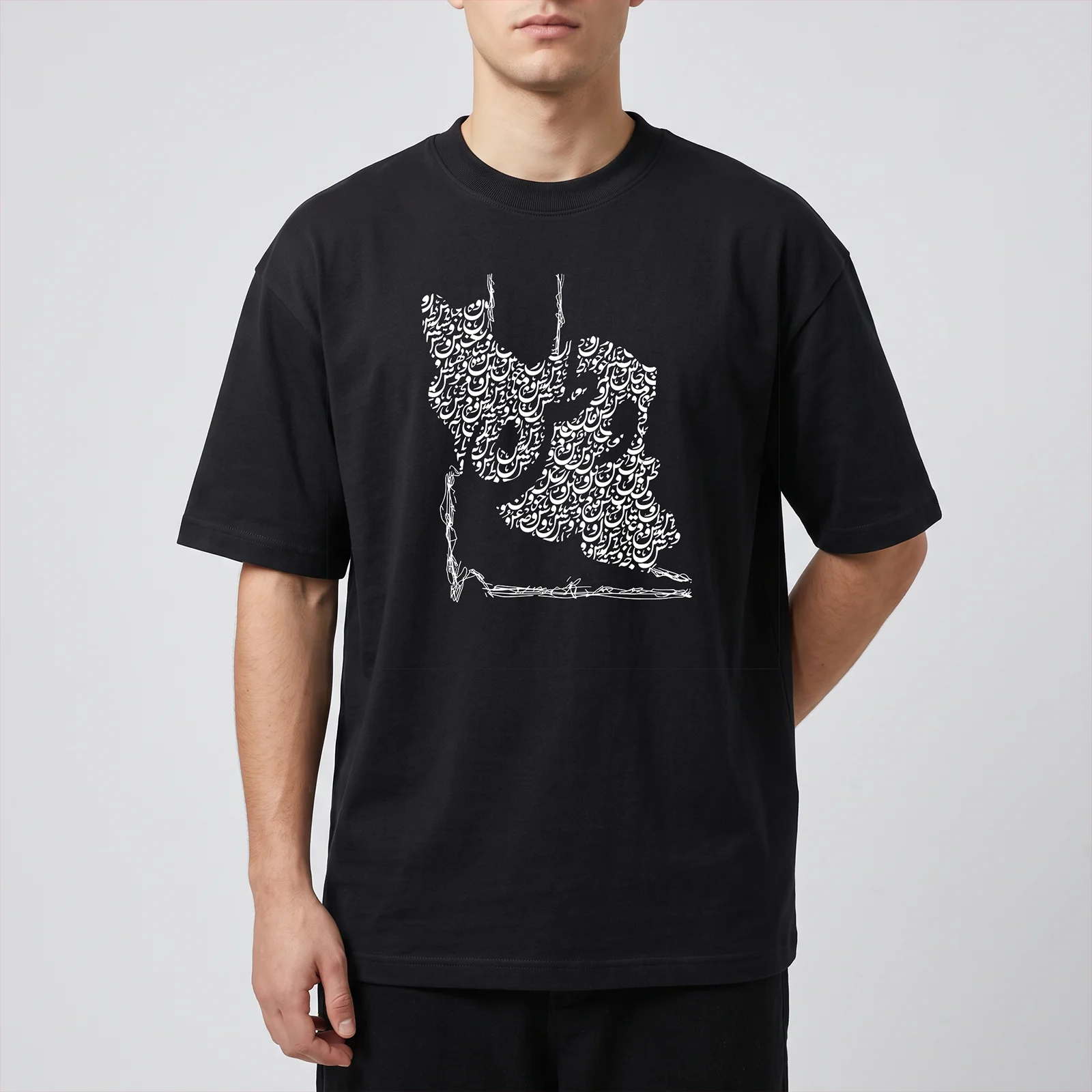 iran-map-calligraphy-tshirt2 تیشرت مشکی پنبه ای با طرح سفید کالیگرافی و خطاطی نقشه ایران