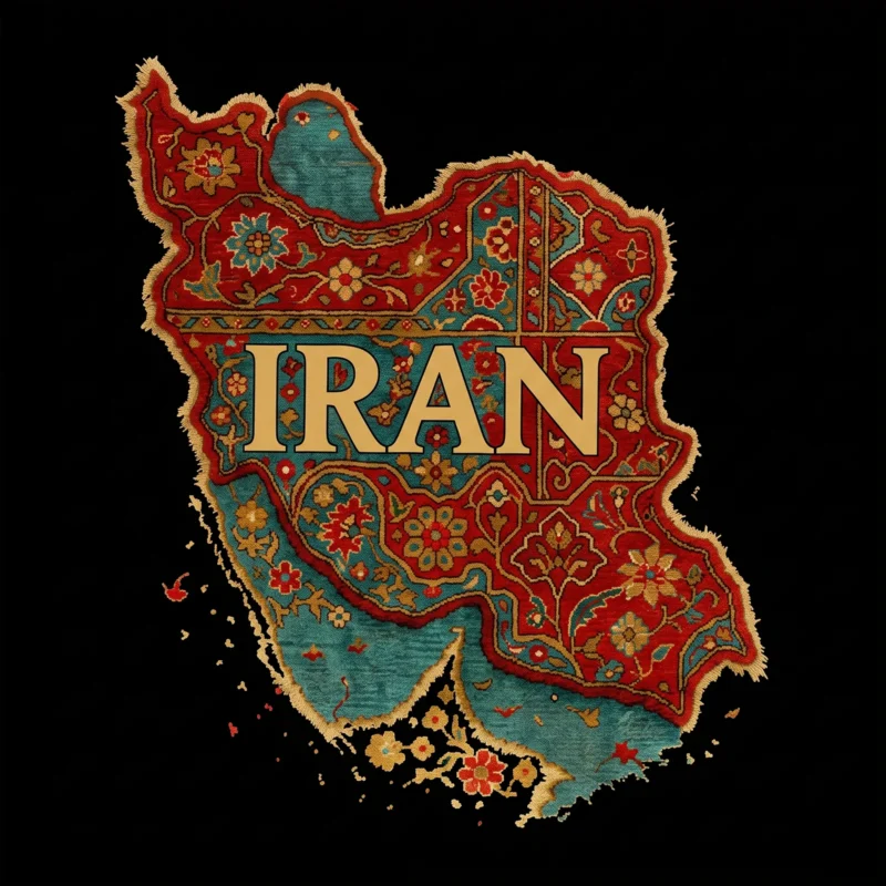 تیشرت مشکی پنبه ای با طرح نقشه ایران و نقش فرش سنتی ایرانی و نوشته طلایی IRAN