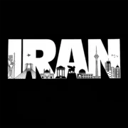 تیشرت مشکی پنبه ای با طرح سفید حروف IRAN و سیلوئت نمادهای تاریخی ایران