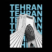 تیشرت مشکی پنبه ای با طرح برج آزادی و تایپوگرافی آبی TEHRAN