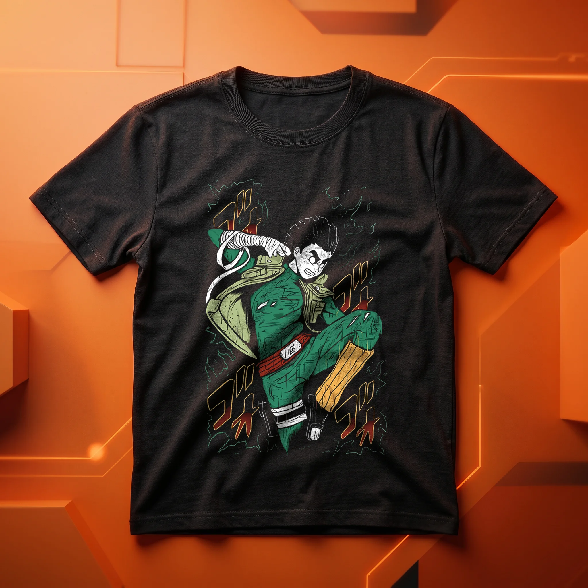 rock-lee-tshirt-main تیشرت طرح راک لی انیمه ناروتو روی موکاپ لباس برند نقش پوش
